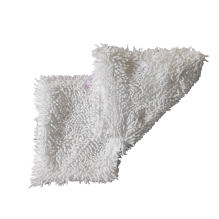White shaggy microfiber steam mop pad cover with purple tab
