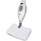 White steam mop pad cover attached to a handheld steam mop