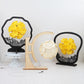 Paper carving shadow lamp set, three yellow glowing paper shades on black bases