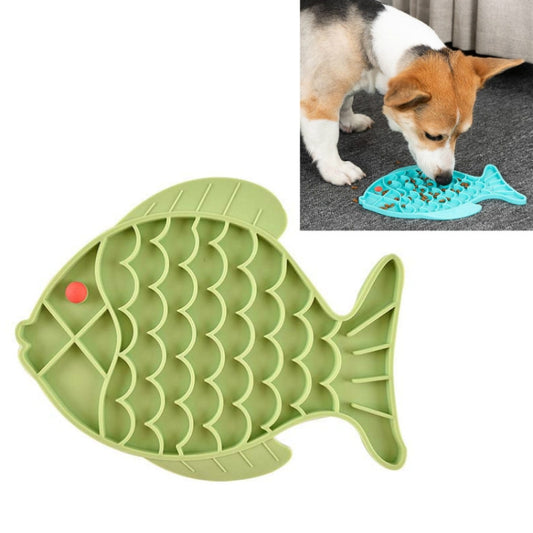 Silicone fish-shaped anti-choke slow food mat, green with raised feeding channels