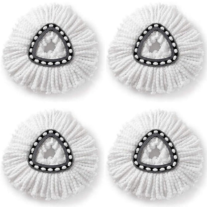 White cotton rotating triangle mop head cloths with black-trim mounting loops (4-pack)