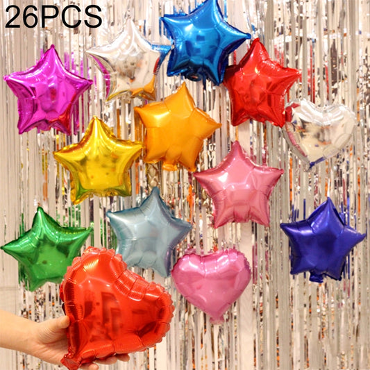 26-pack star-shaped aluminum foil balloons in mixed colors, hanging with shiny finish