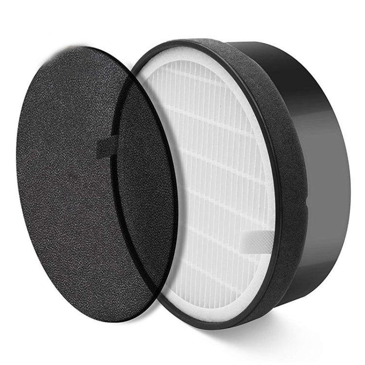 Round foam air filter pad with white pleated media and black outer rim