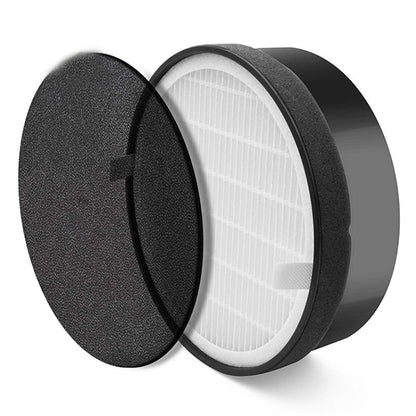 Round foam air filter pad with white pleated media and black outer rim