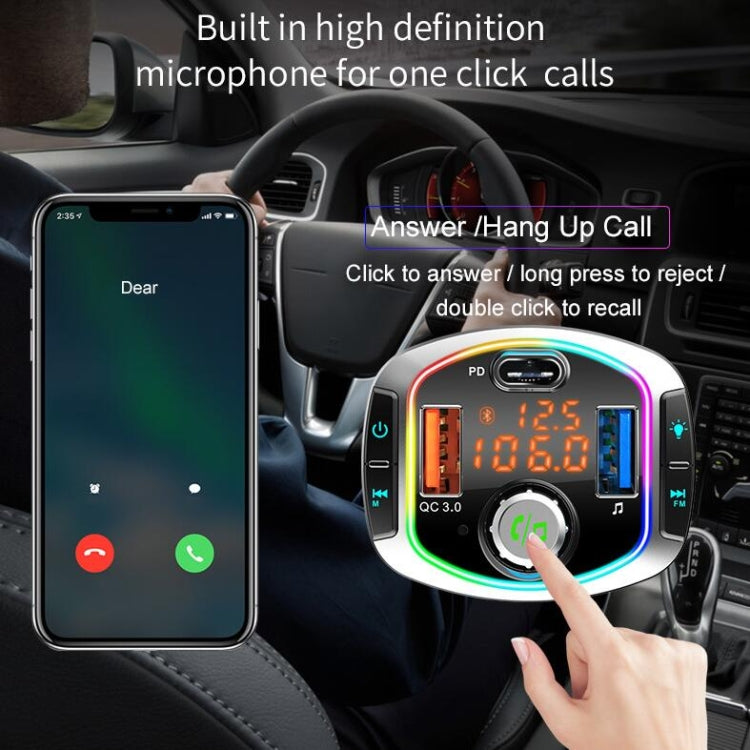 Car Bluetooth MP3 player with dual display showing call answer and hang-up controls