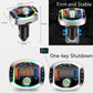 Car Bluetooth MP3 player adapter with multi-port controls, RGB ring, and size guides.