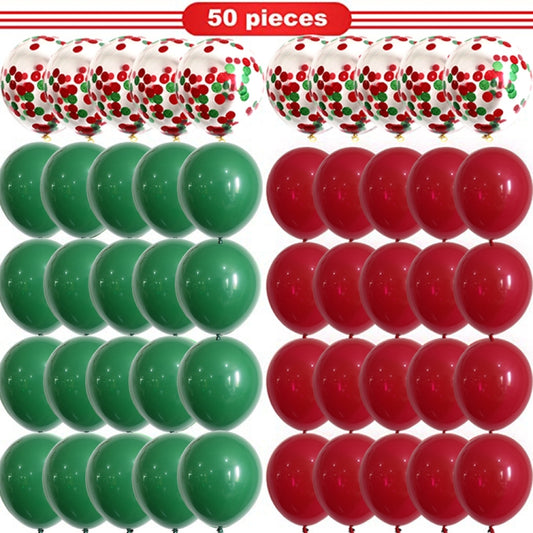 Christmas balloon set with green, red, and white confetti-print balloons (assorted)