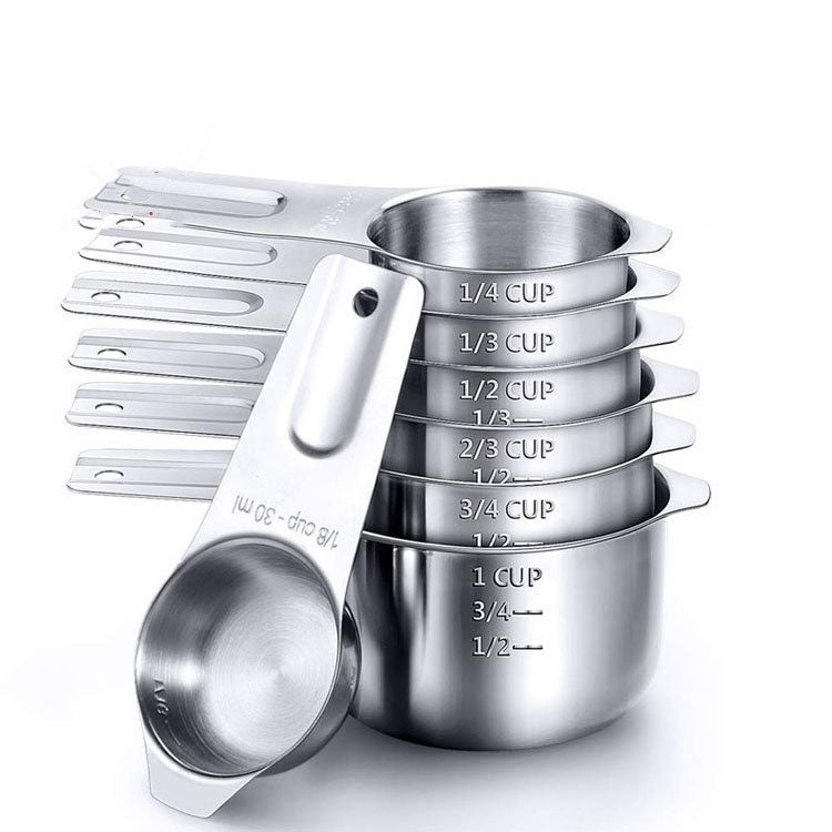 Stainless steel measuring cup set with loop handles, nested 1/4–1 cup sizes