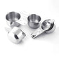Stainless steel measuring cup set with angled cups and loop handles, nested