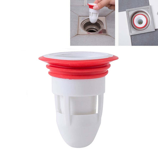 White floor drain core with red sealing ring and strainer cover