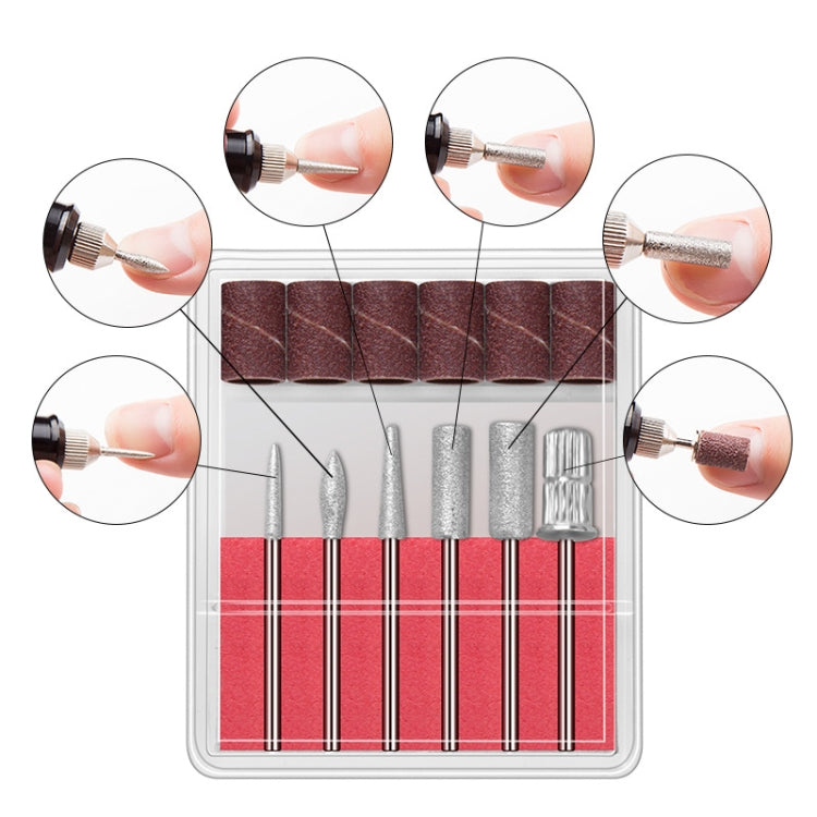 Nail drill bit set in clear case: sanding bands and metal bits