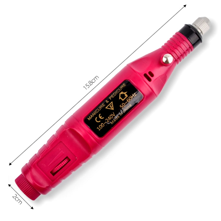 Electric nail drill pen with length and width measurement labels