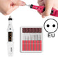 Electric nail drill kit with pink and white pens, sanding bits, EU marking