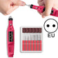 Electric nail drill kit with pink pen, sanding bits, EU marking