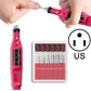 Electric nail drill kit with pink pen, sanding bits, US marking