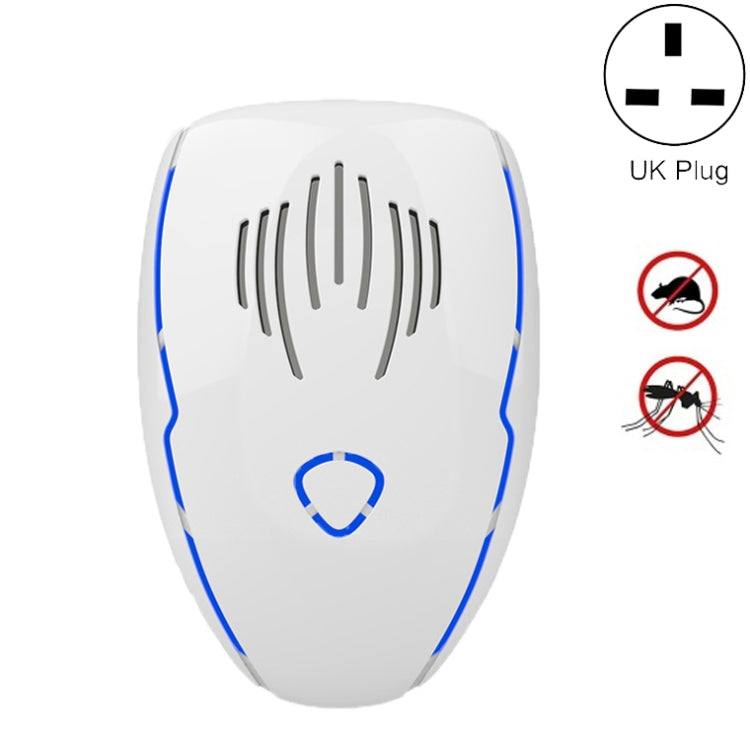 White ultrasonic electronic repellent plug-in unit with blue accents, UK plug