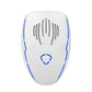 White ultrasonic electronic repellent plug-in unit with blue accents and sound vent