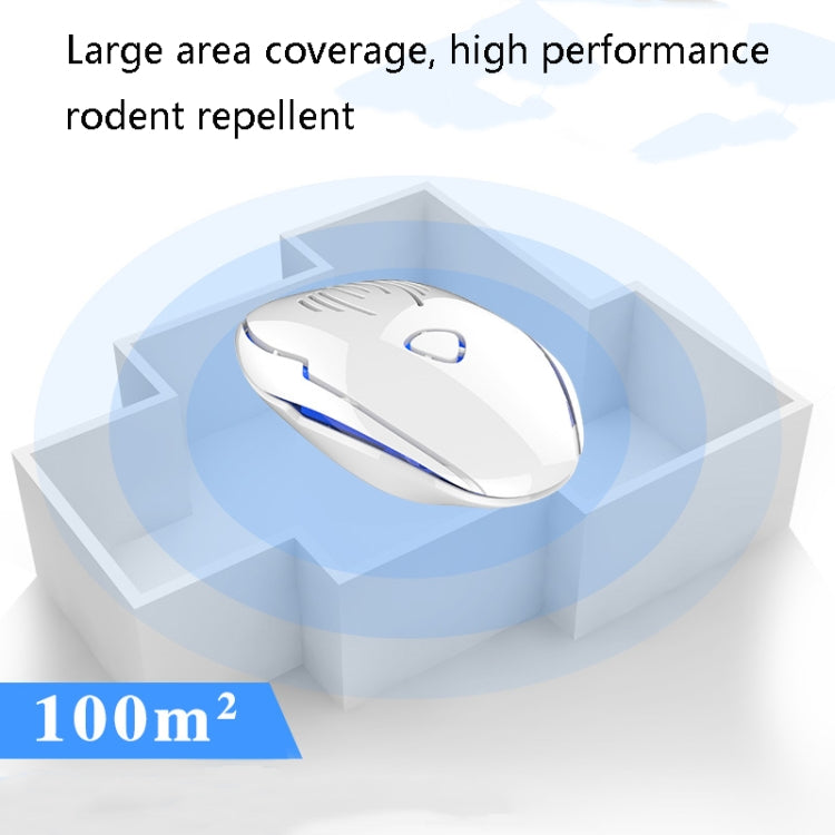 White mouse-shaped ultrasonic rodent repellent device with blue indicator light