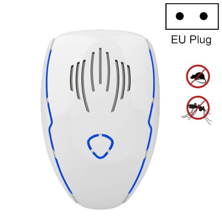 White ultrasonic electronic repellent plug-in unit with blue accents, EU plug