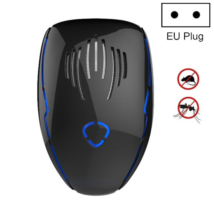 Black ultrasonic electronic repellent plug-in unit with blue accents, EU plug