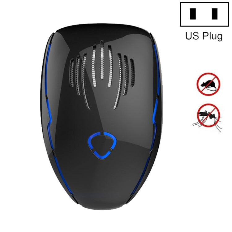 Black ultrasonic electronic repellent plug-in unit with blue accents, US plug