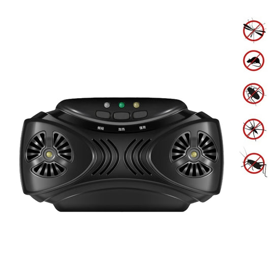 Black portable ultrasonic mosquito repellent device with dual side fan grills and top LEDs