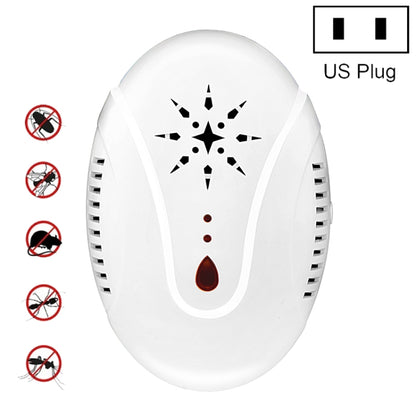 White ultrasonic mosquito repellent plug-in device, US plug, star icon and amber indicator