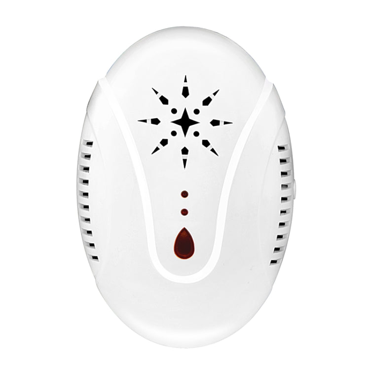White ultrasonic mosquito repellent plug-in device with star icon and amber indicator light