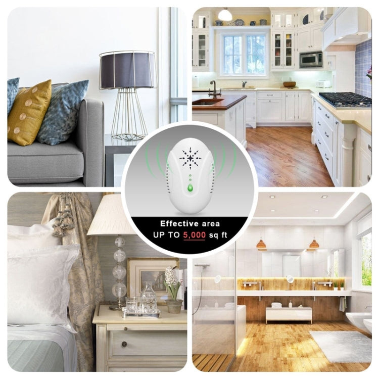 White plug-in ultrasonic mosquito repellent device with front grille and status LEDs