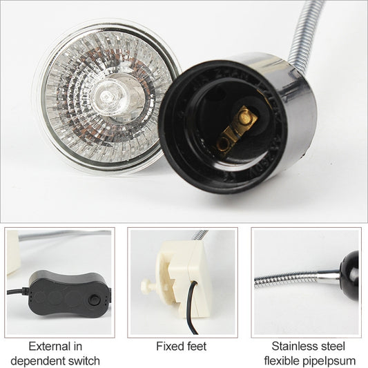 Flexible stainless-steel lamp holder with black socket and round reflector head