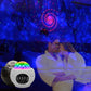 Rotating star projector laser light projecting colorful starry patterns in a room
