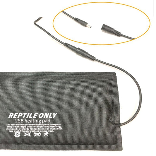 Black USB pet heating pad with visible power cable connection ports