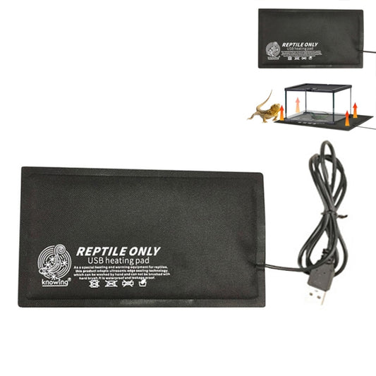 Black USB pet heating pad with attached power cable and heating base control wires