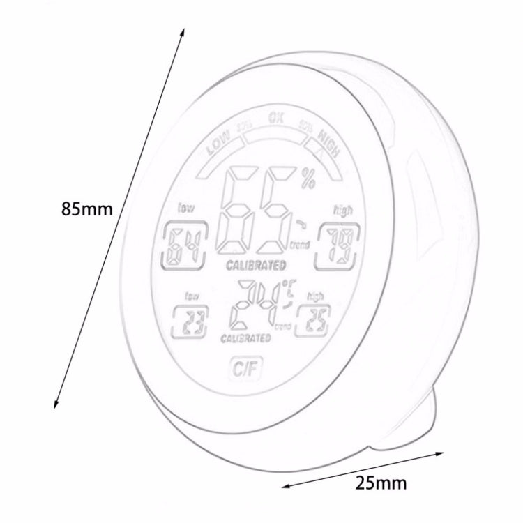 Digital temperature and humidity thermometer hygrometer size diagram, front LCD display
