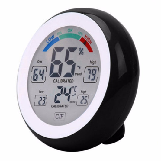 Black digital temperature and humidity thermometer hygrometer with backlit LCD display