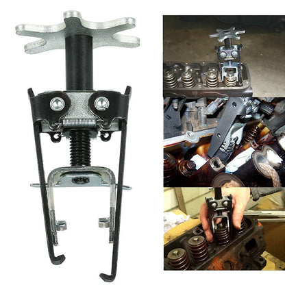 Universal overhead valve spring compressor tool with black frame and silver pressure cap