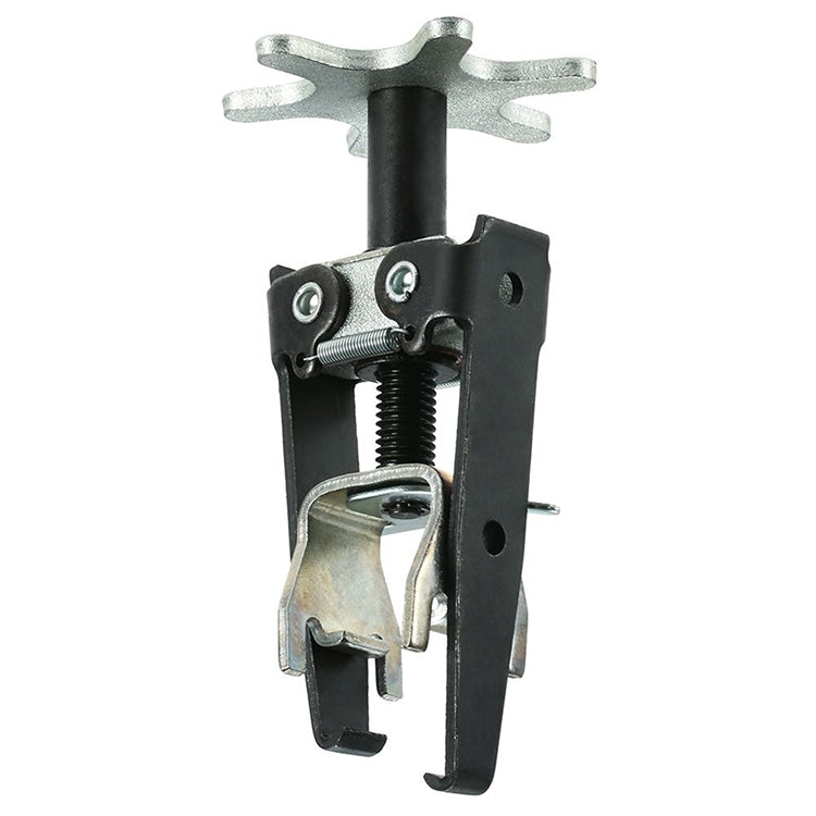 Valve spring compressor with black arms, long legs, and adjustable spring screw mechanism