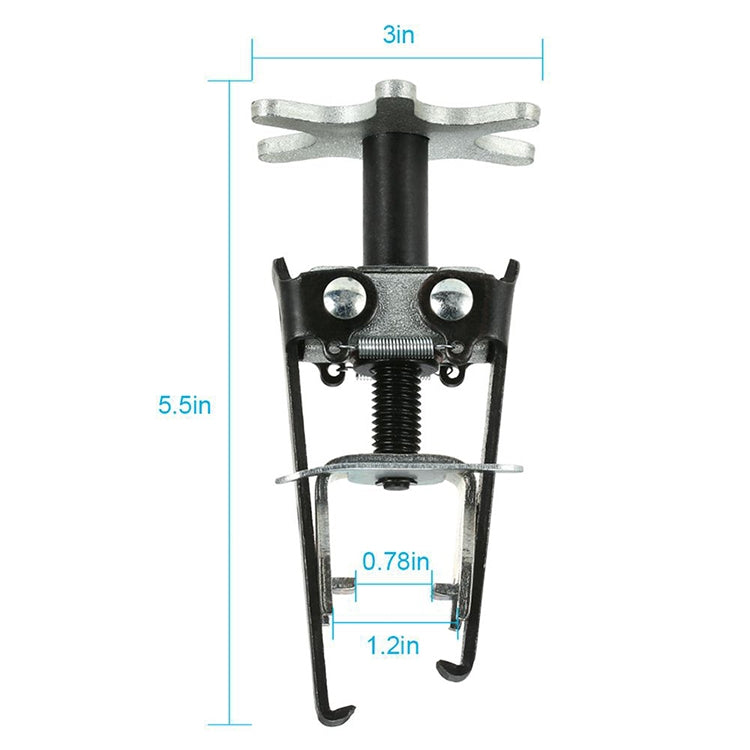 Valve spring compressor with size guide diagram over black-and-silver tool frame