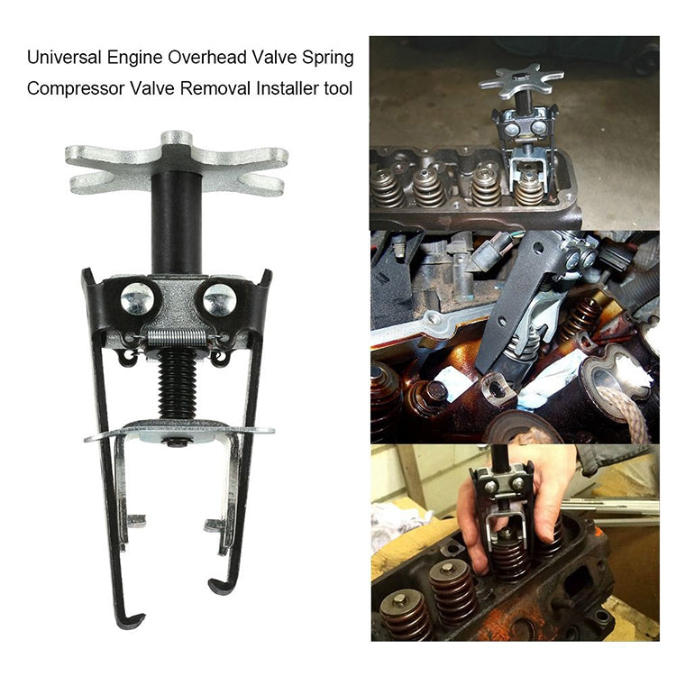 Universal valve spring compressor tool with black frame and silver star pressure tool