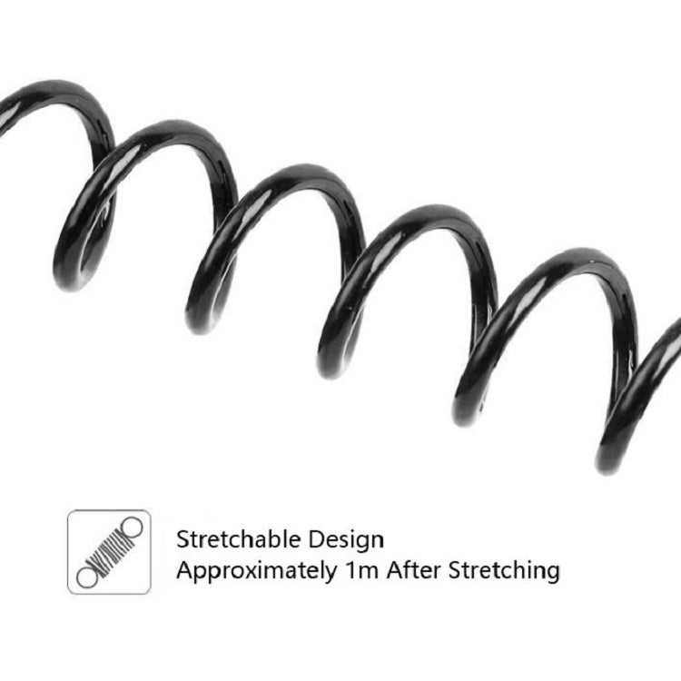Black coiled steel cable lock with spring coil and metal end loops