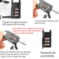 Combination cable lock with four-digit keypad and a code-setting tool, shown up close