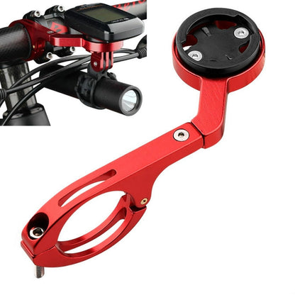 Red bike handlebar extension mount bracket with black round base and three bolt holes