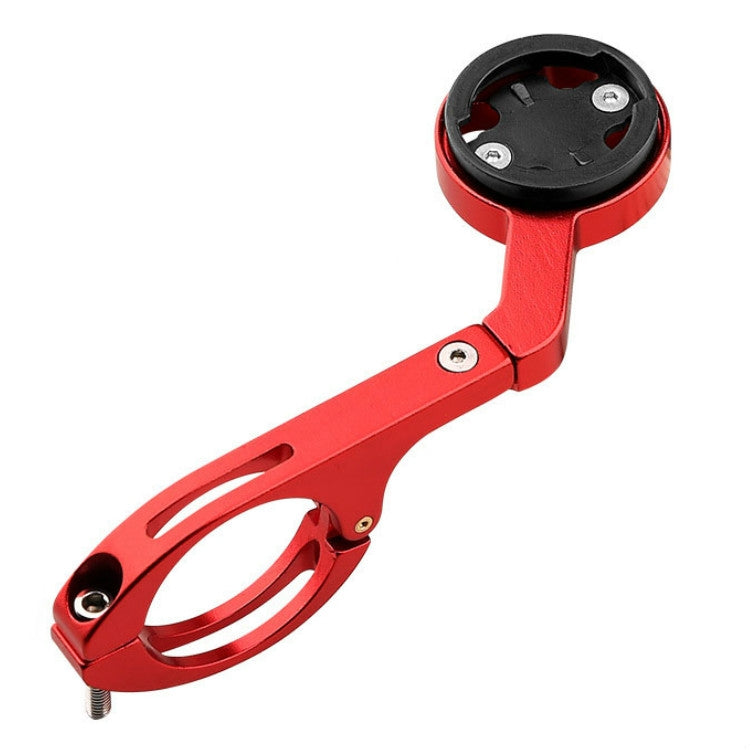 Red bike handlebar extension mount bracket with black circular base and mounting screws