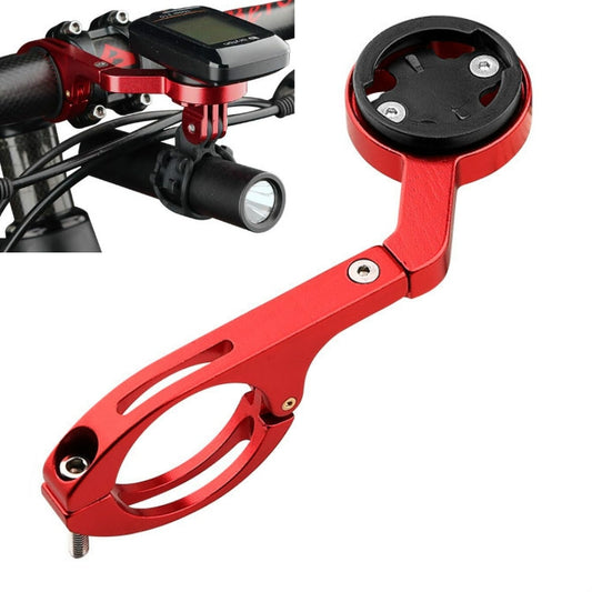 Red bike handlebar extension mount bracket with black round base and three bolt holes