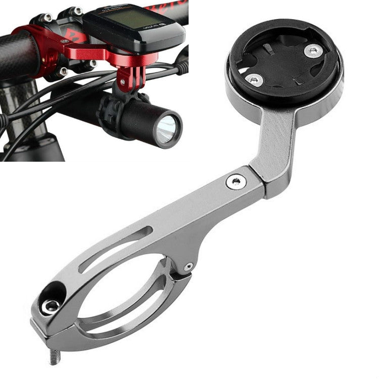Gray bike handlebar extension mount bracket with black circular base and side mounting screw