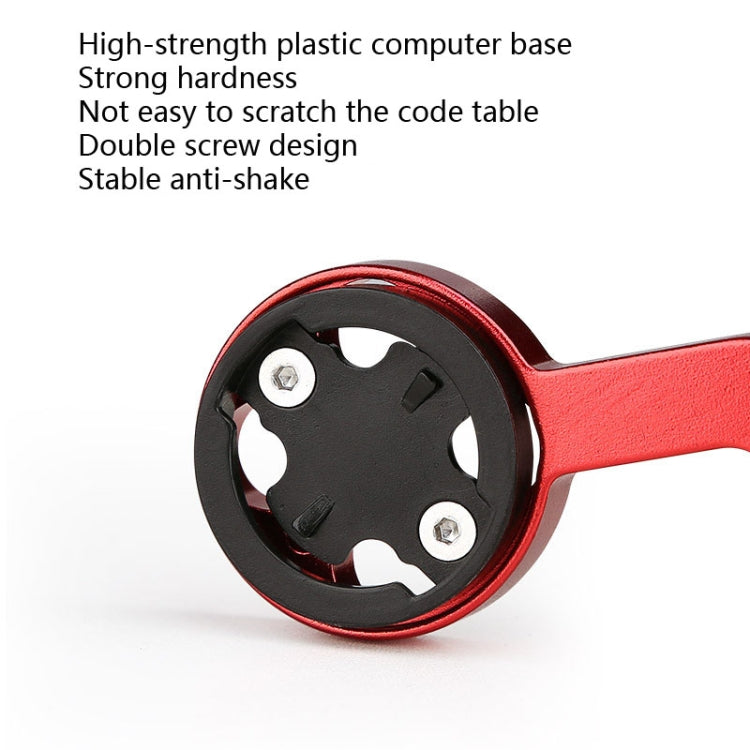 Red extension bracket with black circular computer base and four-plate mount design