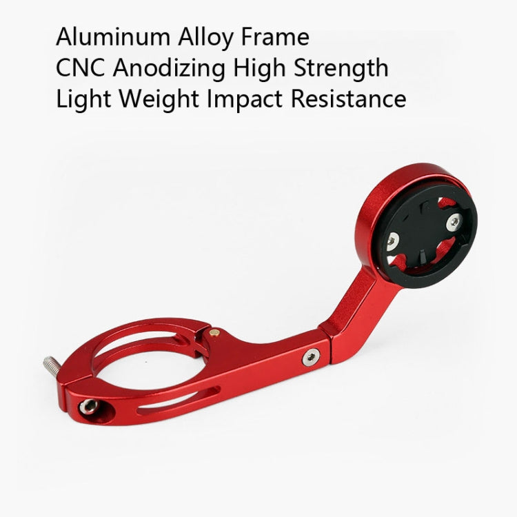 Red CNC-style aluminum bike handlebar mount bracket with black circular base plate