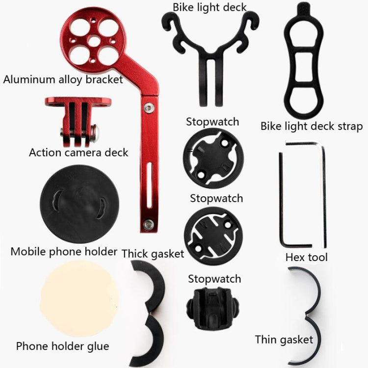 Red and black aluminum bike light mount bracket with strap and hex tool