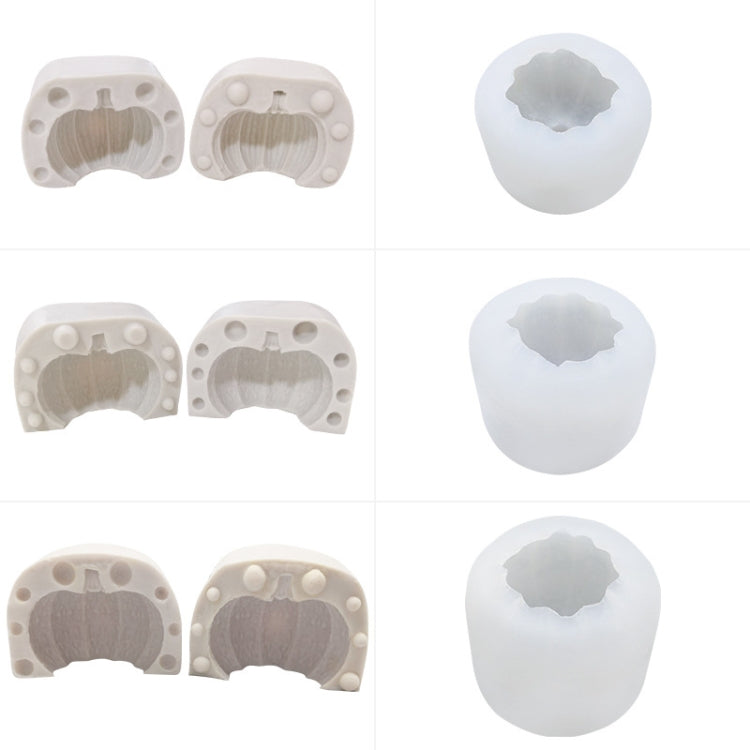 Silicone candle mold set with pumpkin cavities and three molded pumpkins