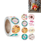 Happy birthday sticker labels roll with sweet donut designs, plus round stickers